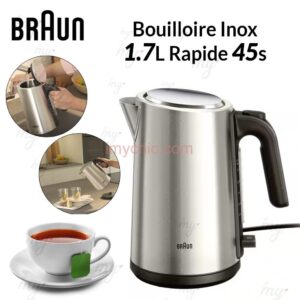 Bouilloire Inox 1.7L Raidie Ébullition Rapide 45s Braun WK 5200